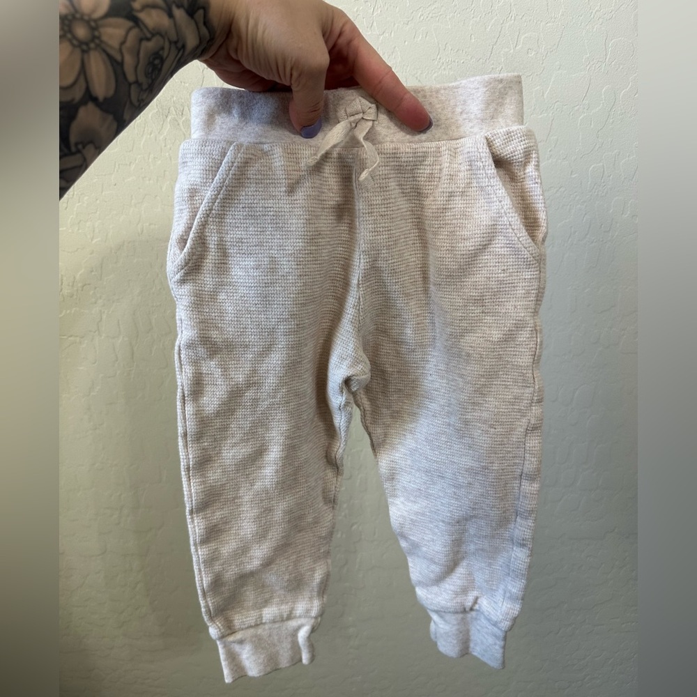 Cream Elastic Cuffed Sweatpants Relaxed Fit